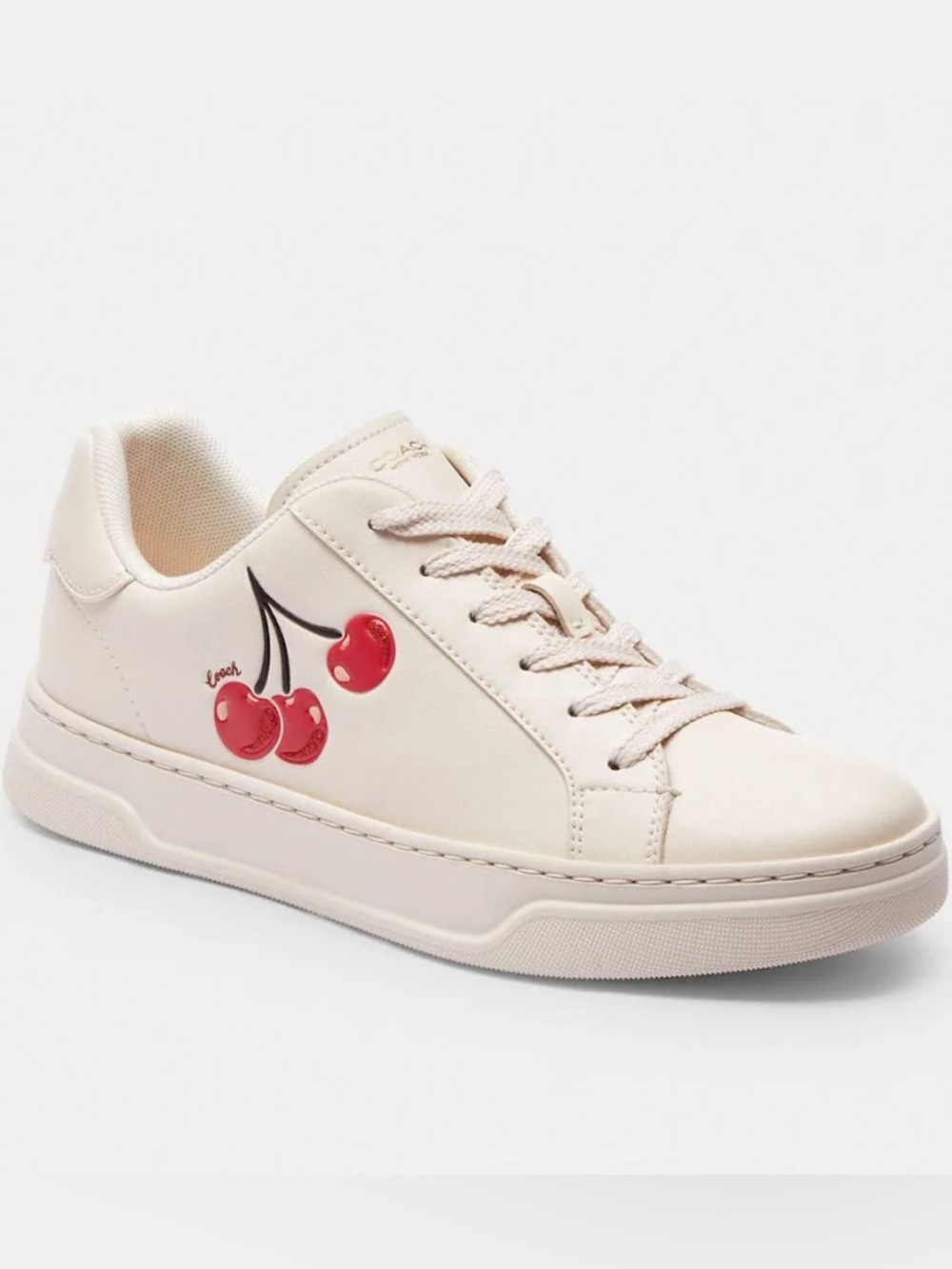 NEW — Coach High Line Leather Sneaker with Cherry 🍒 Accent